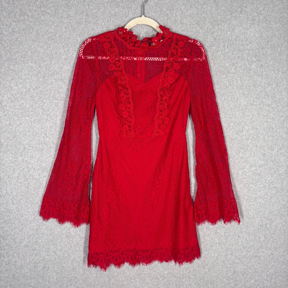 Lace Dress Small Bell Flare Sleeve Mock Neck Sheer Victorian Romantic Feminine